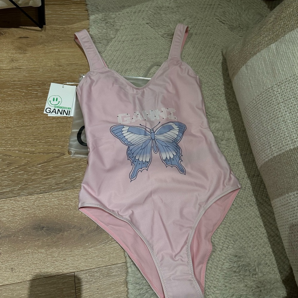 Ganni Pink Swimsuit with Butterfly Design